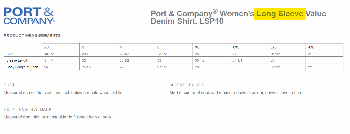 Port & Company Women's Short/Long Sleeve Denim Shirt