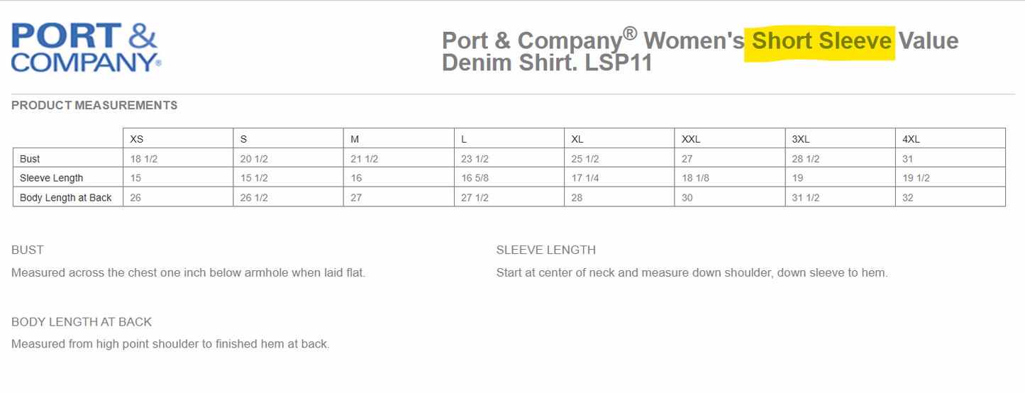 Port & Company Women's Short/Long Sleeve Denim Shirt